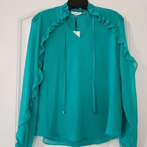 Calvin Klein Women's Ruffle Sleeve Blouse Sz-Xs